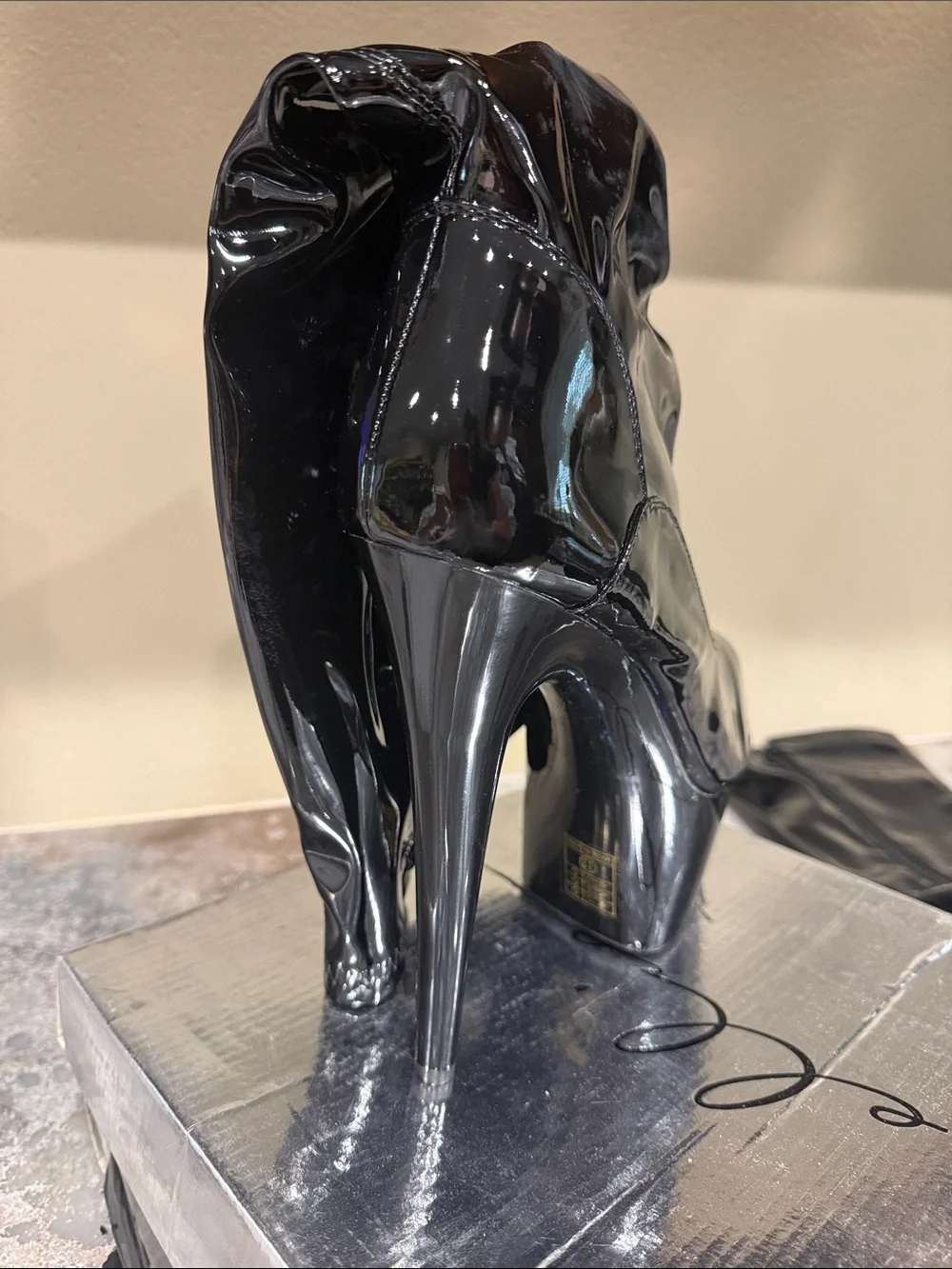 Ellie Glossy Black Patent Platform Thigh-High Boots